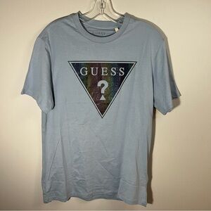 GUESS Men's Iridescent Logo light blue T-Shirt